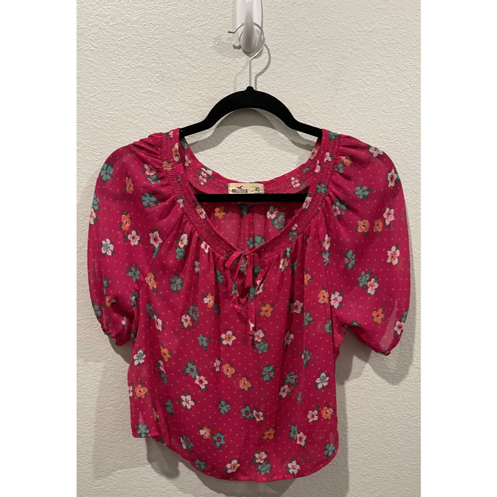 HOLLISTER Pink Floral Sheer Blouse